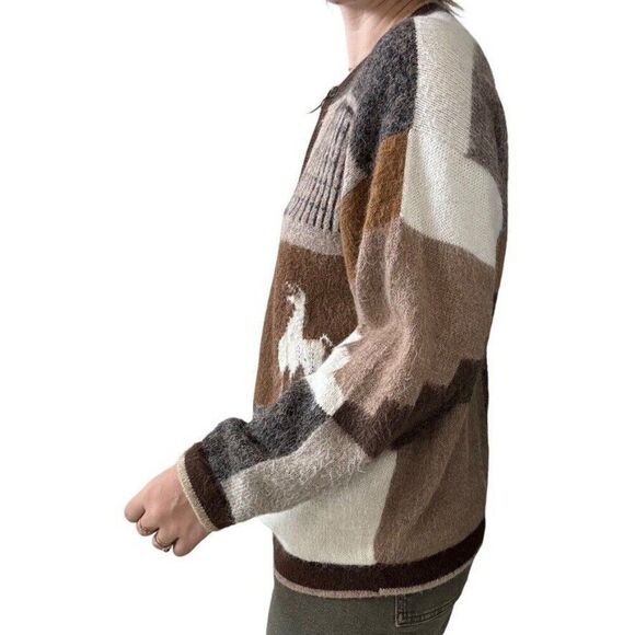 Vintage 1970s Unisex Brown 100% Alpaca Peruvian Cottagecore Cozy Cardigan sz L - Picture 5 of 6